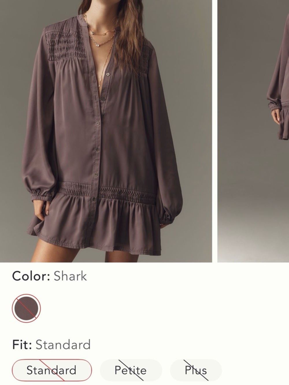 Pilcro Shark Gray Button-Front Long Sleeve Smocked Mini Dress